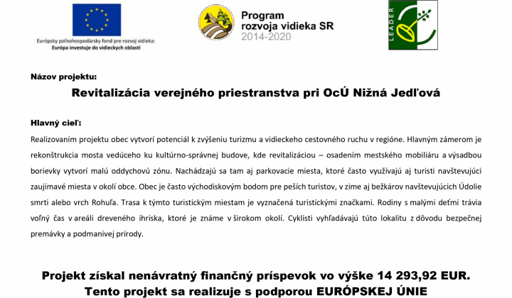 Revitalizácia verejného priestranstva pri OcÚ Nižná Jedľová